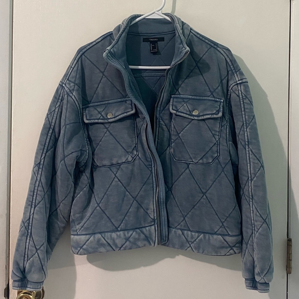Forever 21 Blue Mineral Wash Quilted Jacket - Size S